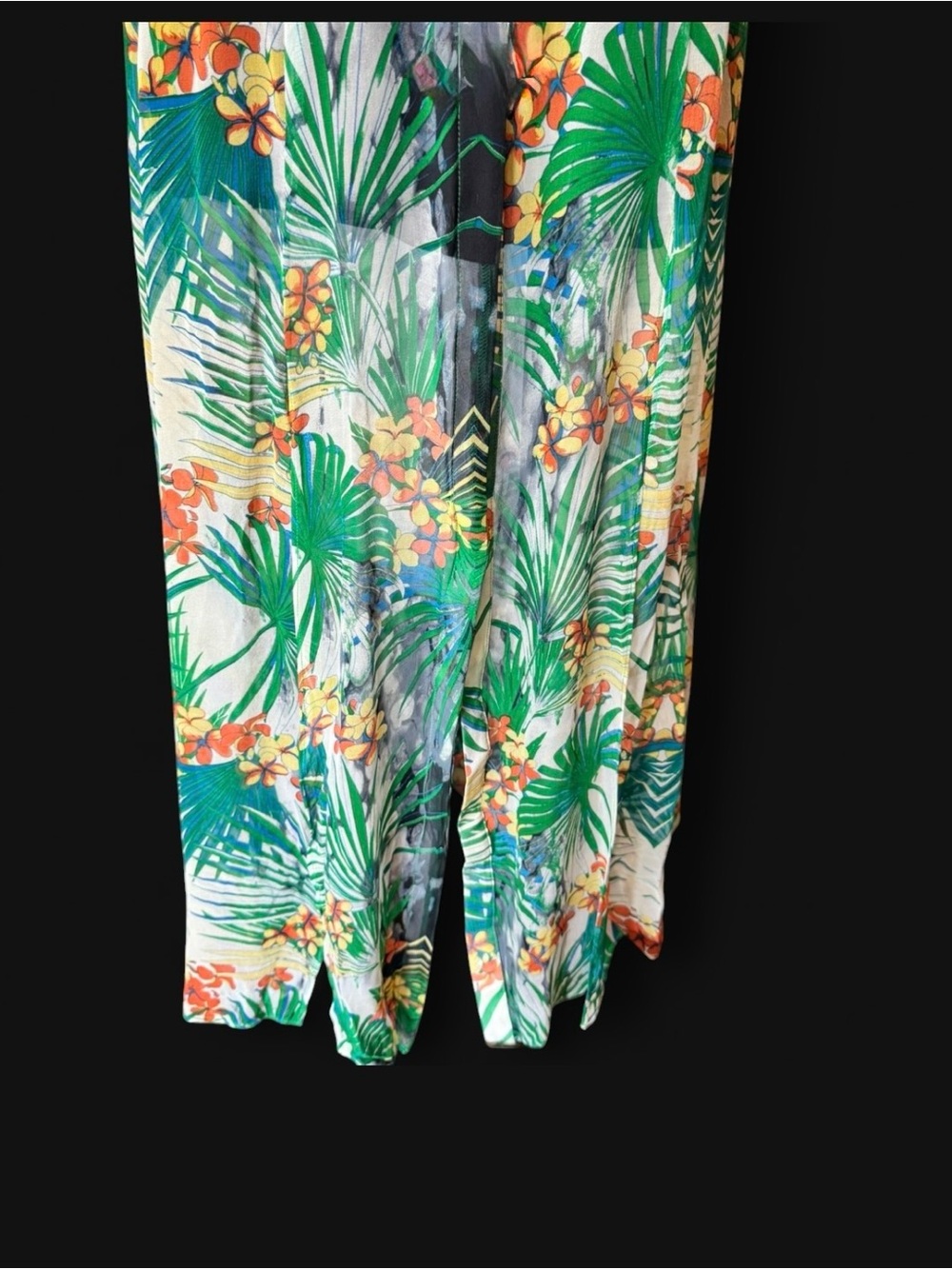 Line & Dot Tropical Green Floral Maxi Dress silk mother of pearl buttons open bk - Picture 7 of 11